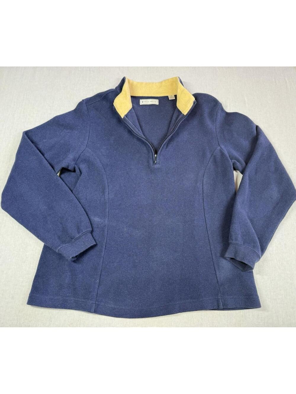 Peter Millar 1/4 Zip Golf Pullover Sweater Women Sz M Blue Yellow 100% Cotton